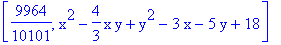 [9964/10101, x^2-4/3*x*y+y^2-3*x-5*y+18]